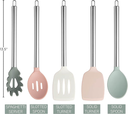 COOK WITH COLOR Silicone Cooking Utensils, Kitchen Utensil Set, Easy to Clean Silicone Kitchen Utensils, Cooking Utensils for Nonstick Cookware, Kitchen Gadgets Set, 10 Pieces, Green
