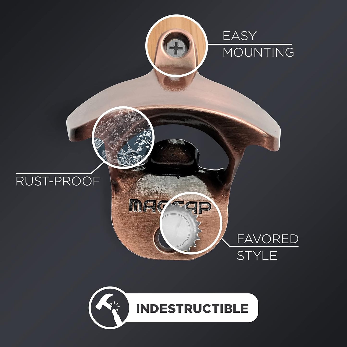 Outdoor Bottle Opener Wall Mounted - Style Magnetic Beer Bottle Opener that Catches Caps - Easy to Install and Incredibly Convenient (Gunmetal Black)
