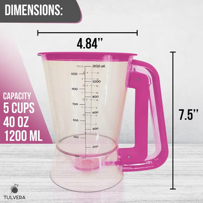 Pancake Batter Dispenser | 5-Cup Mix Pourer for Pancakes, Waffles, Crepes, Muffins, Cupcakes | Squeeze Handle, Portion Control Pitcher, Durable Drip-Free Design | Baking Accessories (Original Black)