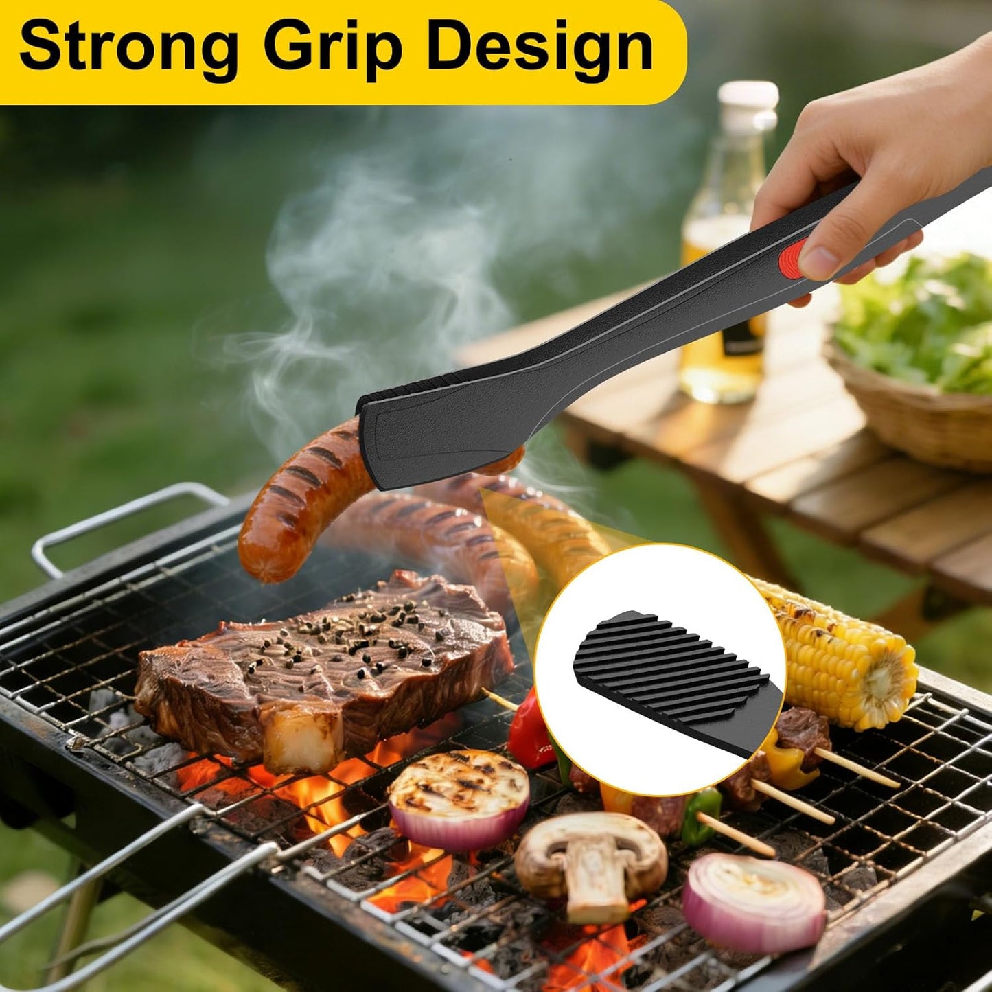 Beijiyi Kitchen Tongs for Cooking, 9" & 12" Set, Silicone Cooking Tongs with Silicone Tip for Nonstick Cookware, 600°F Heat Resistant, Stainless Steel Core, Great for Grilling and Serving Food (Black)