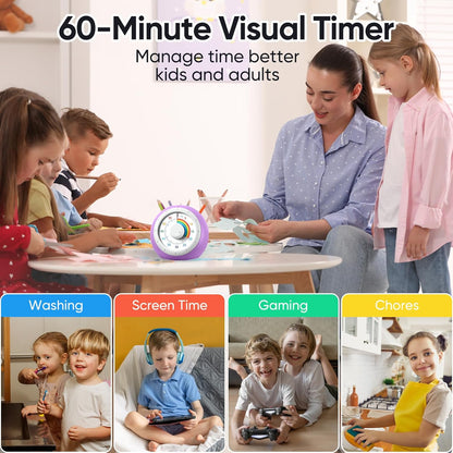 Visual Timer for Kids, 60-Minute Silent Countdown for Classroom, Home, Office, Kitchen, Rainbow Pattern Desk Timer, Time Management Tools with Silent Operation, Pomodoro Timer (Green)