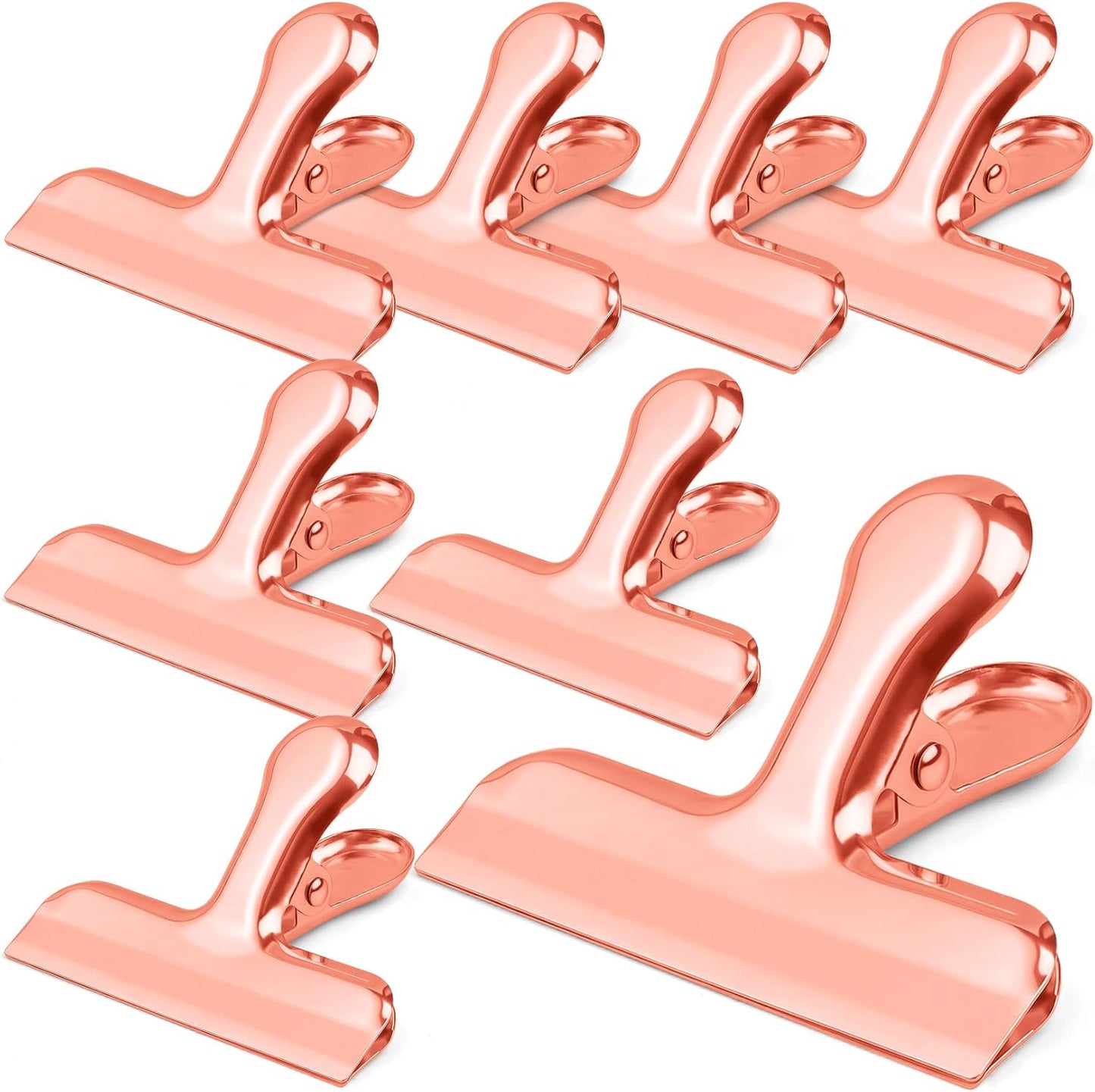 Funfery Chip Clips Bag Clips Gold Stainless Steel Clip for Food Storage,Air Tight Seal Chip Bag Clip 3 Inch Strong Food Clipp for Snack,Chips,Kitchen Decor,Home&Office Paper Heavy Duty-8 Pack