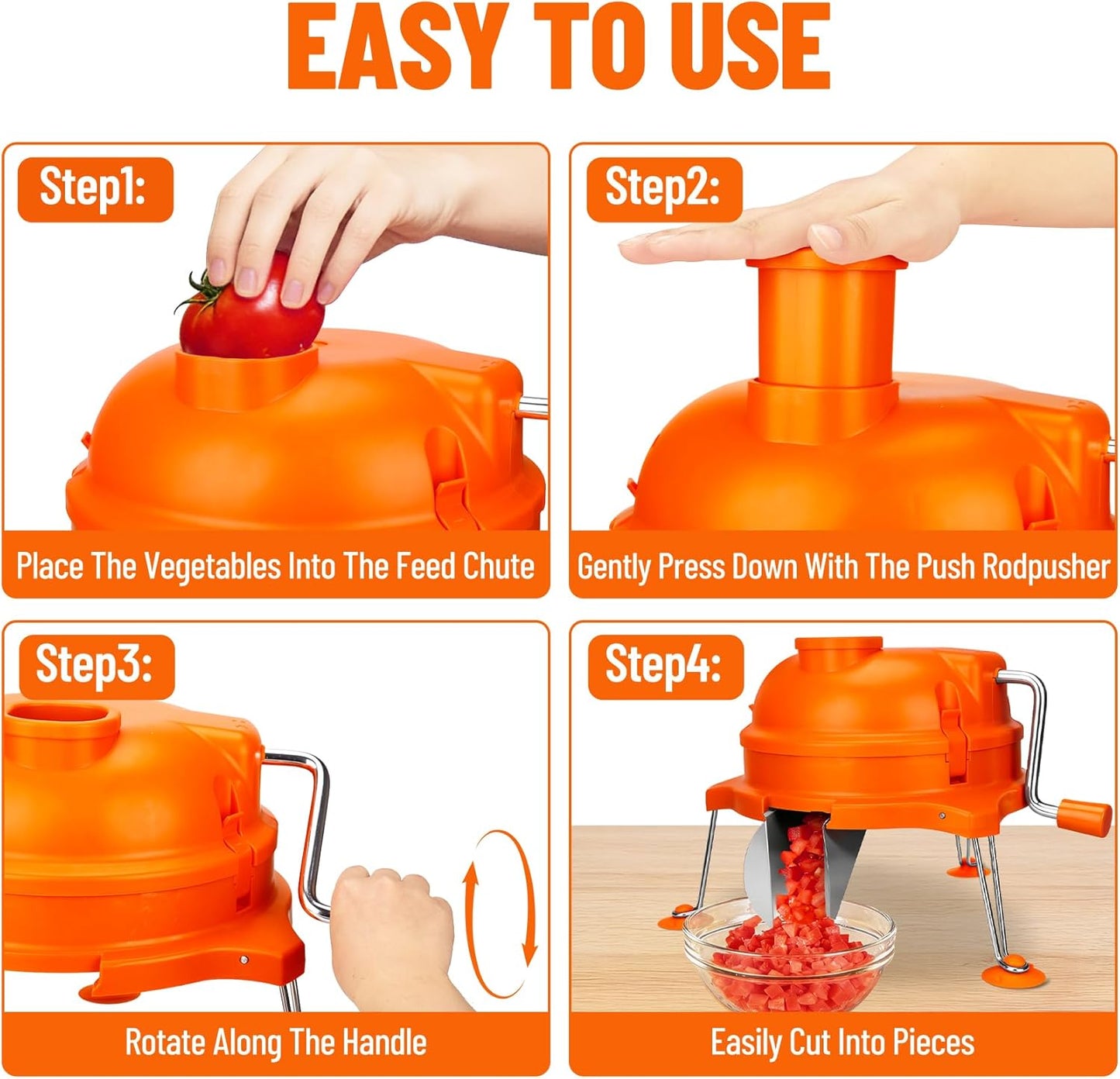 CL003 Dynacube Commercial Vegetable Dicer, 2 Replaceable Blades, 1/4" x 1/4" Heavy Duty Food Prep Cutter, Orange Manual Cuber, Tomato Dicer, Potato Cuber, Vegetable Cube Cutter