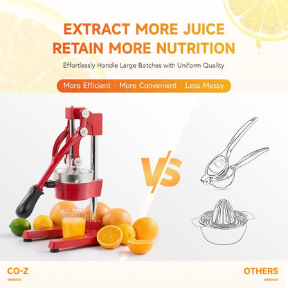 CO-Z Manual Citrus Juicer, Commercial Grade Cast Iron Orange Juicer, Professional Heavy Duty Juice Press with Removable Strainer, Manual Juice Extractor for Orange Lemon Pomegranate Citrus, Black
