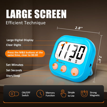 2 Pack Digital Kitchen Timer for Cooking Big Digits Loud Alarm Magnetic Backing Stand Cooking Timers for Baking White