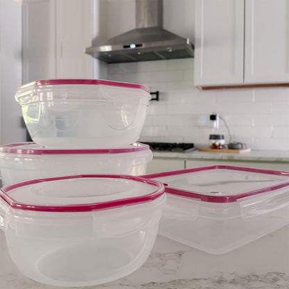 Sterilite Ultra-Seal 8.1 Qt Bowl, Large Airtight Food Storage Container, Latching Lid, Microwave and Dishwasher Safe, Clear With Red Gasket, 2-Pack
