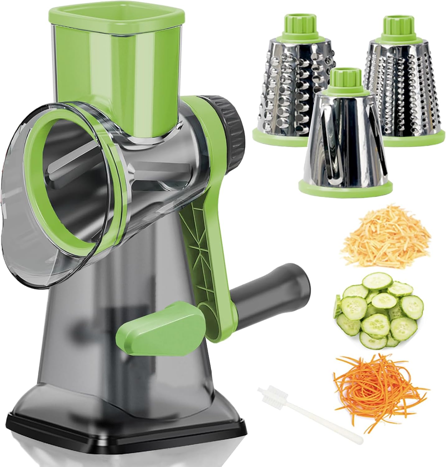 Cheese Grater with Handle,Multifunctional Rotary Cheese Grater,Kitchen Cheese Shredder Can Easily Chop Vegetables,Potatoes,Carrots,Etc.The Suction Cup is Stable and Easy to Clean (light green)