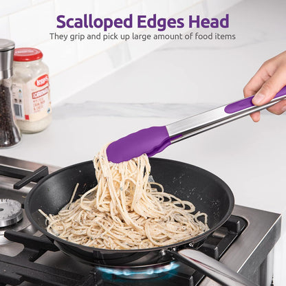 600ºF Heat Resistant Kitchen Tongs: U-Taste 9 inch Silicone Cooking Tong with Firm Sealed Non Stick Rubber Tips & Silicon Coated 18/8 Stainless Steel Handle & Smooth Locking for Serving Salad (Black)