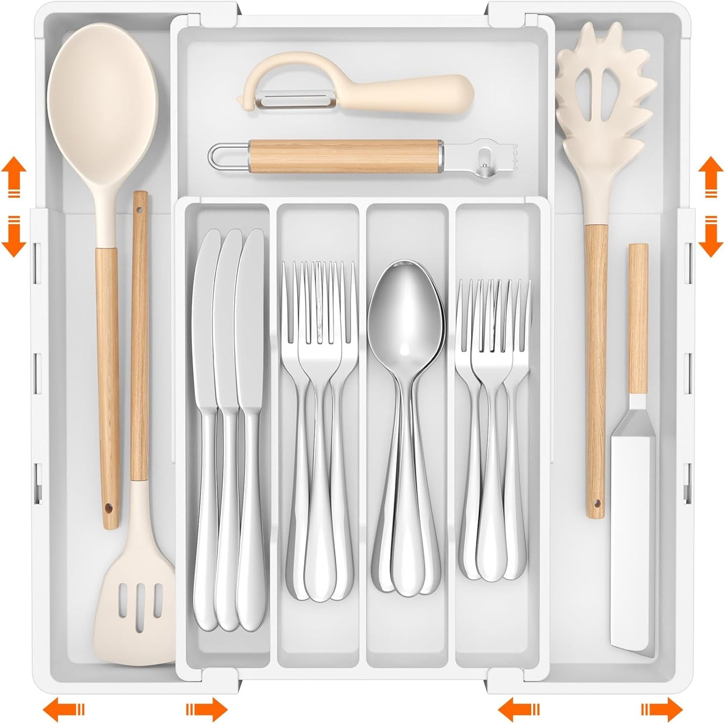 Lifewit Silverware Drawer Organizer, Expandable Utensil Tray for Kitchen, BPA Free Flatware and Cutlery Holder, Adjustable Plastic Storage for Spoons Forks Knives, 4-7 Slots, Black