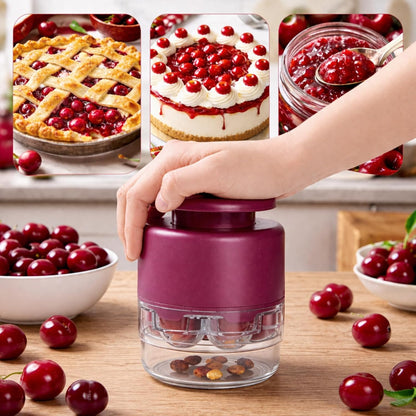7 Hole Cherry Pitter, Upgraded Stainless Steel with Layer Separation (Fruit & Pit Separate), Anti-Splash Cover, Professional Multi-Cherry Remover for Baking, Kitchen Gadget (Red)