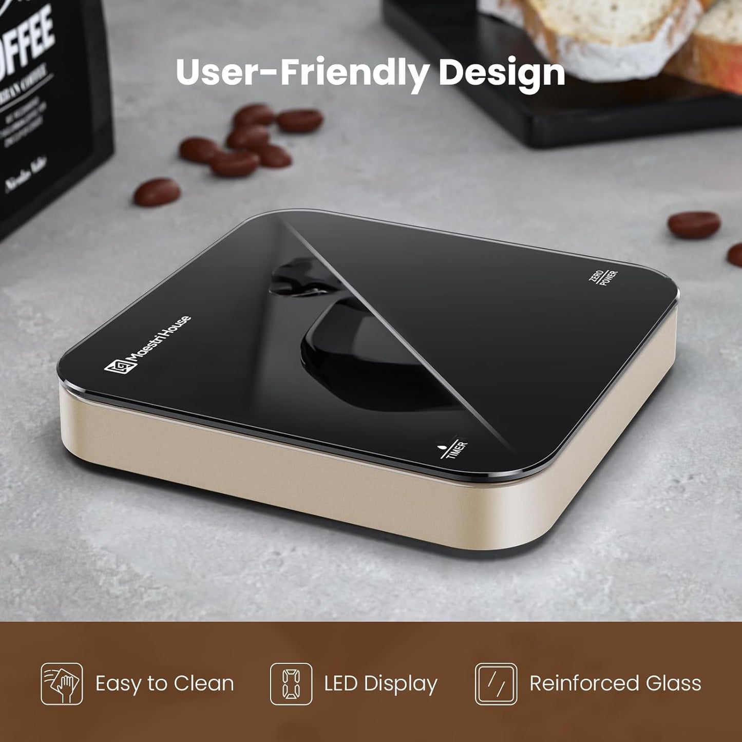 Maestri House Mini Coffee Scale with Timer, USB-C Rechargeable Espresso Scale, 2kg/0.1g Accurate Scale for Espresso and Pour-Over Coffee, Portable Digital Kitchen Scale with Auto Timer (Black&Silver)