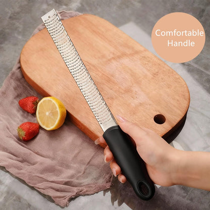 Bestac Stainless Steel Lemon Zester Cheese Grater, Protective Cover Ergonomic Black Handle