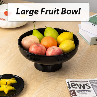 Ceramic Fruit Bowl with Draining Holes, 10" Large Fruit Basket with Multifunctional Removable Pedestal, Decorative Fruit Bowl for Table Countertop, Fruit and Vegetable Holder, Grey