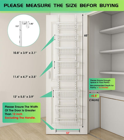 Mefirt White 9-Tier Over The Door Pantry Organizer, Pantry Organization and Storage, Deep Baskets Hanging Heavy-Duty Metal, Wall Spice Rack Seasoning Shelves for Home & Kitchen, Laundry Room Bathroom
