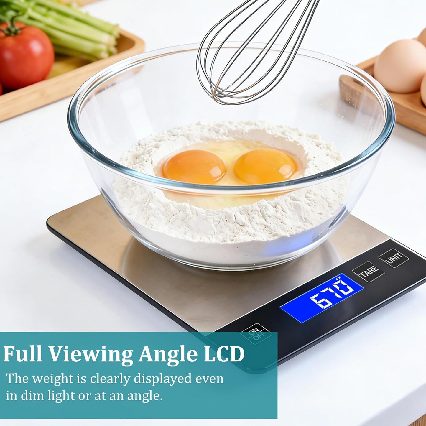 Digital Kitchen Scale, 33lb High Capacity Food Scale with Rechargeable Battery, 304 Stainless Steel Platform for Weight, Meal Prep, Baking