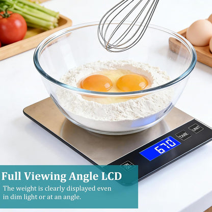 Digital Kitchen Scale, 33lb High Capacity Food Scale with Rechargeable Battery, 304 Stainless Steel Platform for Weight, Meal Prep, Baking