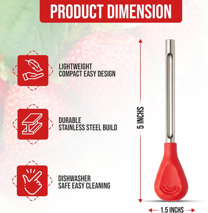 Iconikal 2-Pack Strawberry Huller and Pitter, Stainless Steel Core Remover, 5-inch, Red Handle