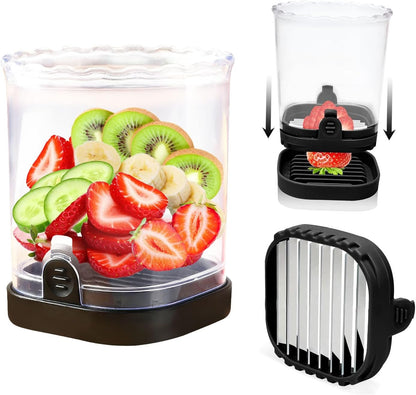 Fruit Cutter and Chopper – Cup Slicer for Strawberry, Grape, Banana, Mushroom, Kitchen Gadget for Fruits and Vegetables, Compact Slicing Tool (Black-2pcs)