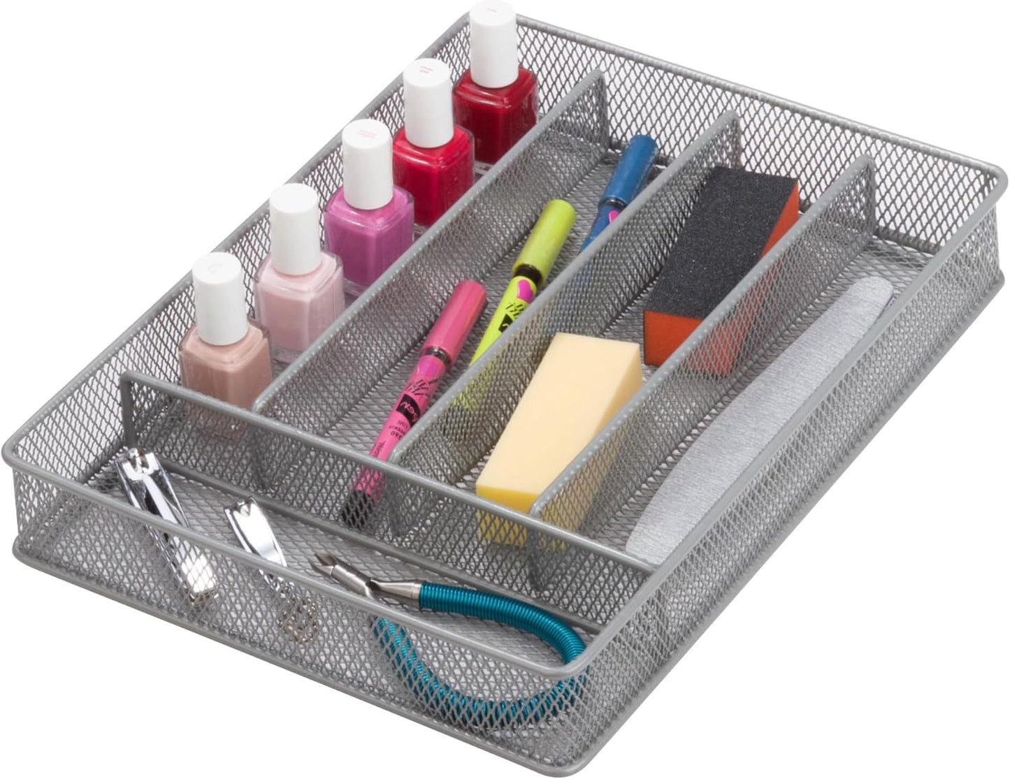 Honey-Can-Do Expandable Steel Mesh Drawer Organizer, 7 Compartments, Silver, Adjustable 11.5 to 20 Inches Wide