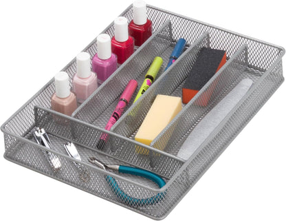 Honey-Can-Do Expandable Steel Mesh Drawer Organizer, 7 Compartments, Silver, Adjustable 11.5 to 20 Inches Wide