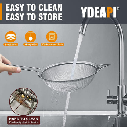 Ydeapi 8.6" Large Fine Mesh Strainer with Handle, Metal Food Strainers for Kitchen, Sieve Fine Mesh Stainless Steel for Rice, Quinoa, Pasta, Noodles