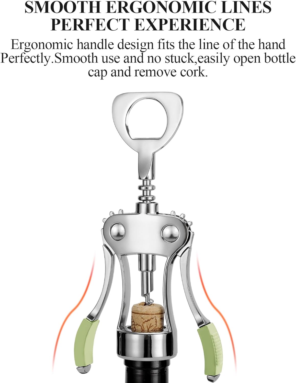 KORCCI Wine Opener, Heavy-Duty Zinc Alloy Wing Corkscrew, Premium Beer Bottle Opener, Multifunctional Wine Accessories with Ergonomic Handle and Sharp Screw, for Kitchen, Bar, Restaurant (SILVER)