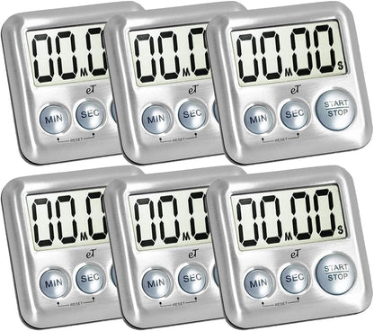 Elegant Digital Kitchen Timer Stainless Steel - Plumberry - Strong Magnetic Back - Kickstand - Loud Alarm - Large Display - Auto Memory - Auto Shut-Off - Model eT-24 (Plumberry) by eTradewinds