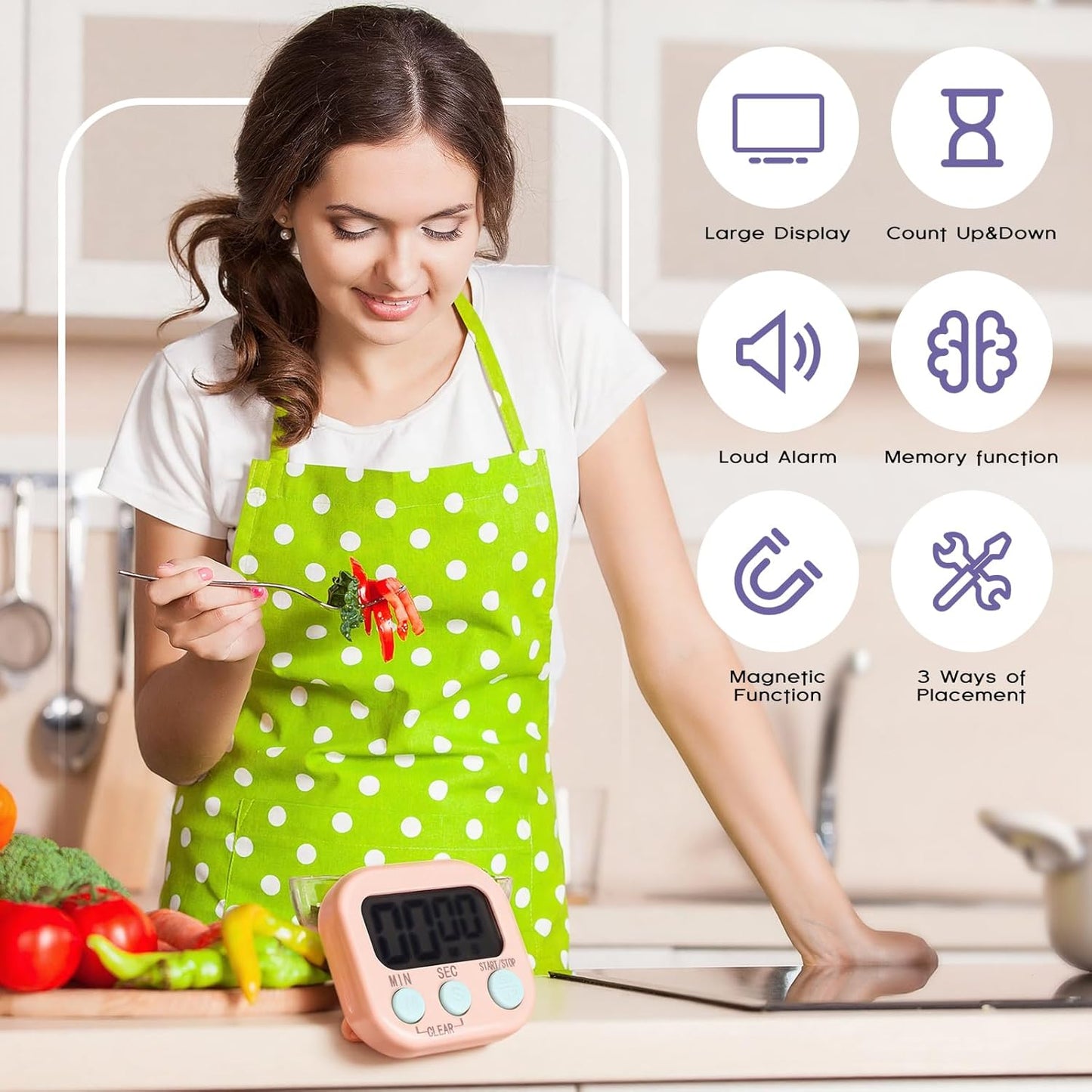 Weewooday 24 Pcs Digital Kitchen Timer Magnetic Timer Bulk On/Off Switch Minute Second Count up Countdown Loud Alarm for Exercise Cook Baking (Black,White)
