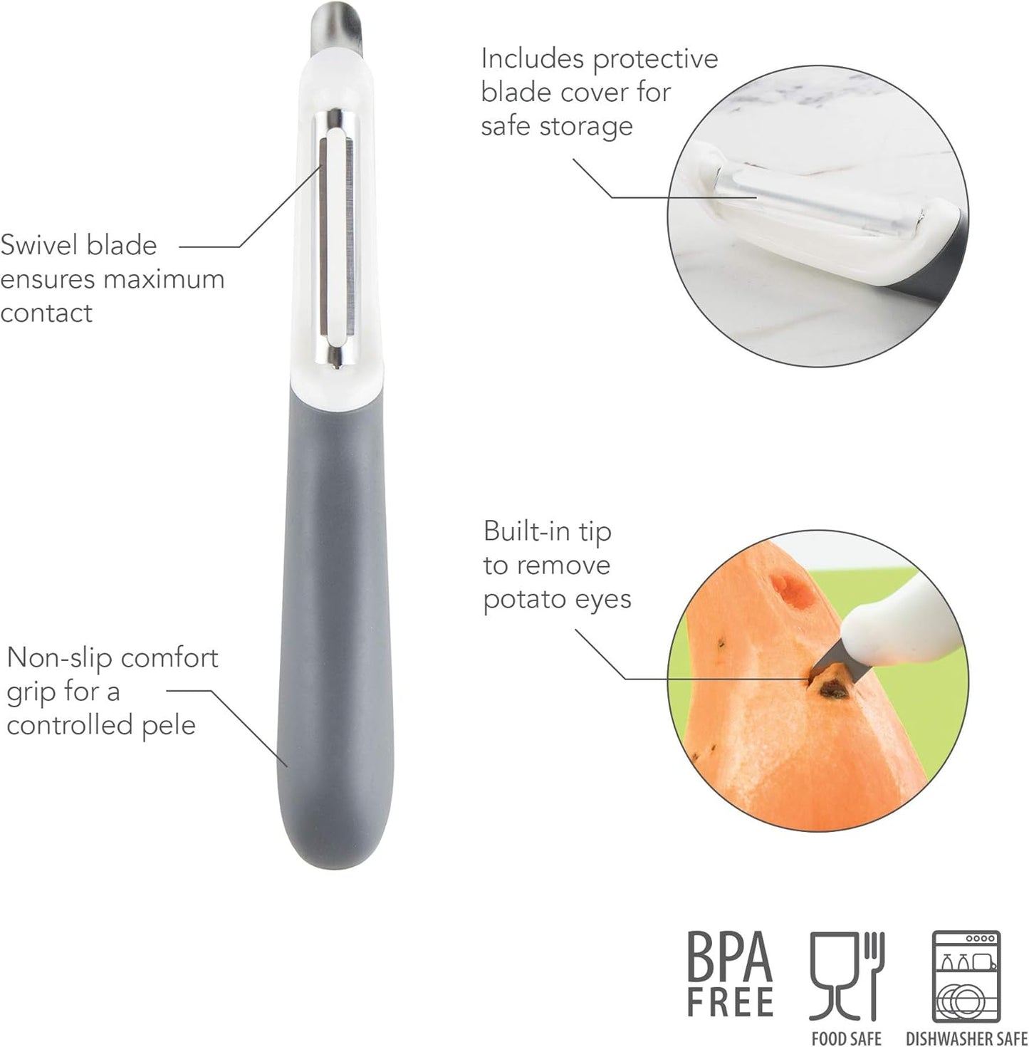 Tovolo Vegetable Peeler with Ultra Sharp Stainless Steel Swivel Blade Non Slip Handle, Multi Functional Dishwasher Safe Kitchen Wide Ribbon Potato Peeler for Fruit Veggies Carrots Apples, Thyme Green