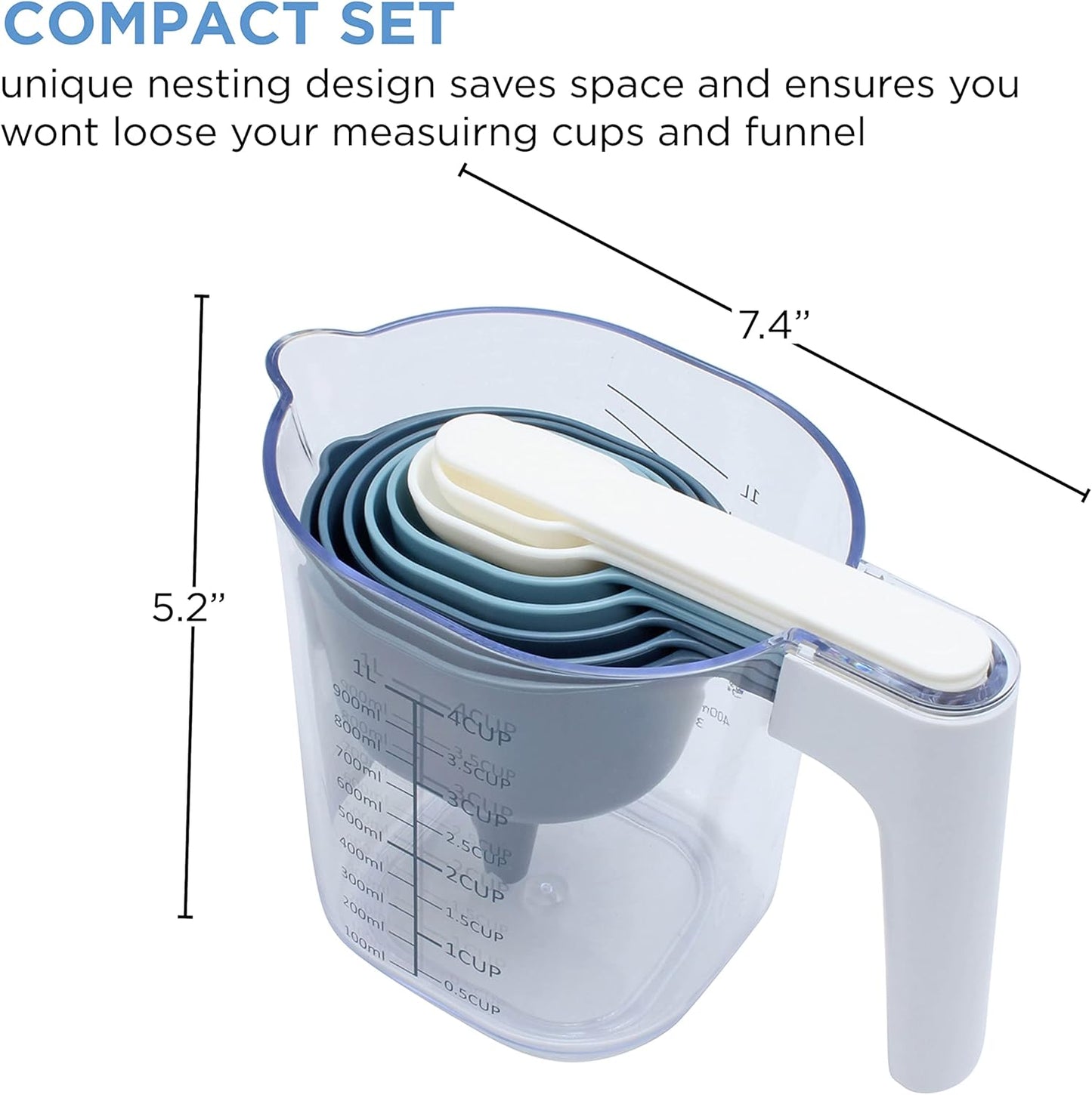 COOK WITH COLOR Measuring Cup Set - 9 PC. Nesting Stackable Liquid Measure Cup, Dry Measuring Cups and Spoons with Funnel and Scraper (Pastel)