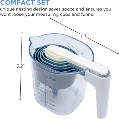 COOK WITH COLOR Measuring Cup Set - 9 PC. Nesting Stackable Liquid Measure Cup, Dry Measuring Cups and Spoons with Funnel and Scraper (Pastel)