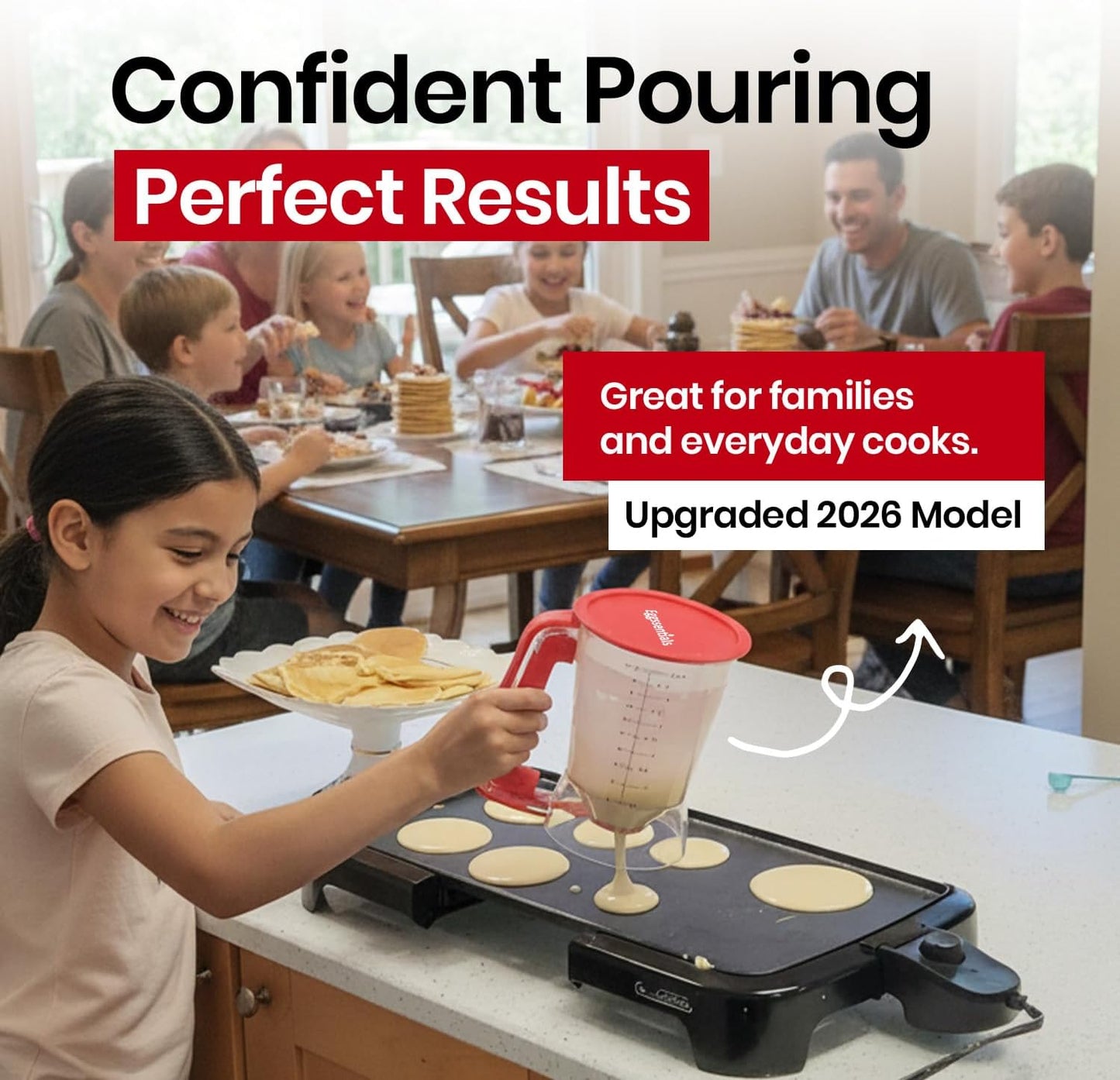 Eggssentials - Pancake Batter Dispenser with 5-Cup Capacity - Waffle Batter Dispenser for Pancakes, Cupcakes & Crepes, Easy-Squeeze Handle, Dishwasher Safe - Black Pancake Dispenser
