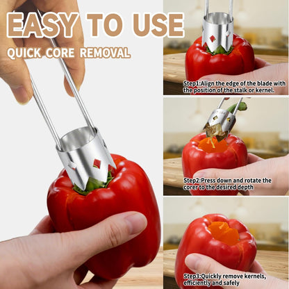 Apple Corer Tool, Upgraded Stainless Steel Bell Pepper Corer Seed Remover Tool, Apple Core Remover, Multifunctional Vegetable and Fruit Corer Tools Kitchen Gadgets (Silver)