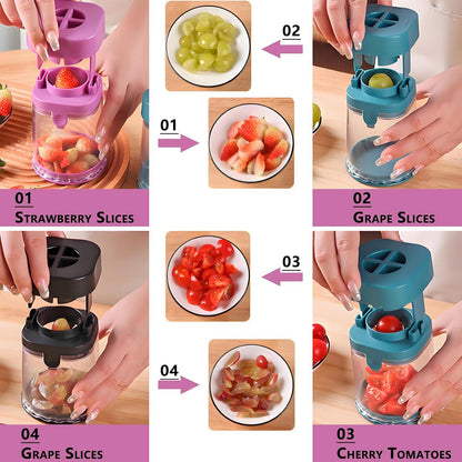 New Grape Cutter for Toddlers, Cutter Quarter Slicer Tool Into 4 Pieces for Slicing Grapes, Strawberries, Cherry, Tomatoes (Blue)