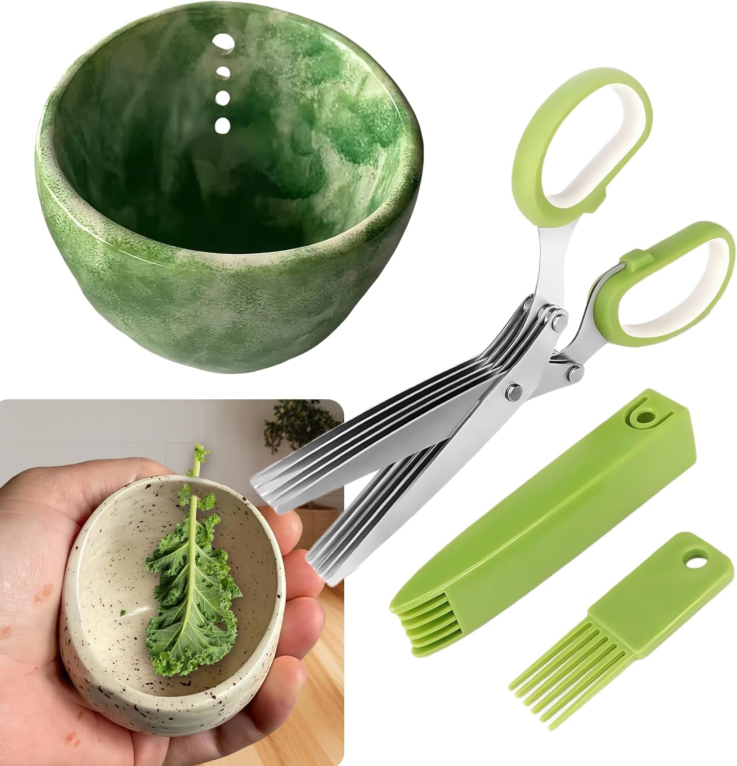 2026 Latest Herb Stripper Pottery Bowl Cutter Tool: Stripping Ceramic Fresh Herbs Kale Striper Cilantro Cutting Razor Gifts Herbalists Peeler Shredder Chopper Clay Copper Small Cup Grater (BLUE)