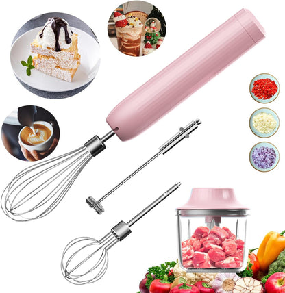 Cordless Hand Mixer MixgoII, Handheld Mixer Electric Whisk & Milk Frother, Hand Held Mini Mixers, Rechargeable Hand Mixer and Whisker, Food Processor for Cooking, Food Chopper, 4-Speed, 10Oz
