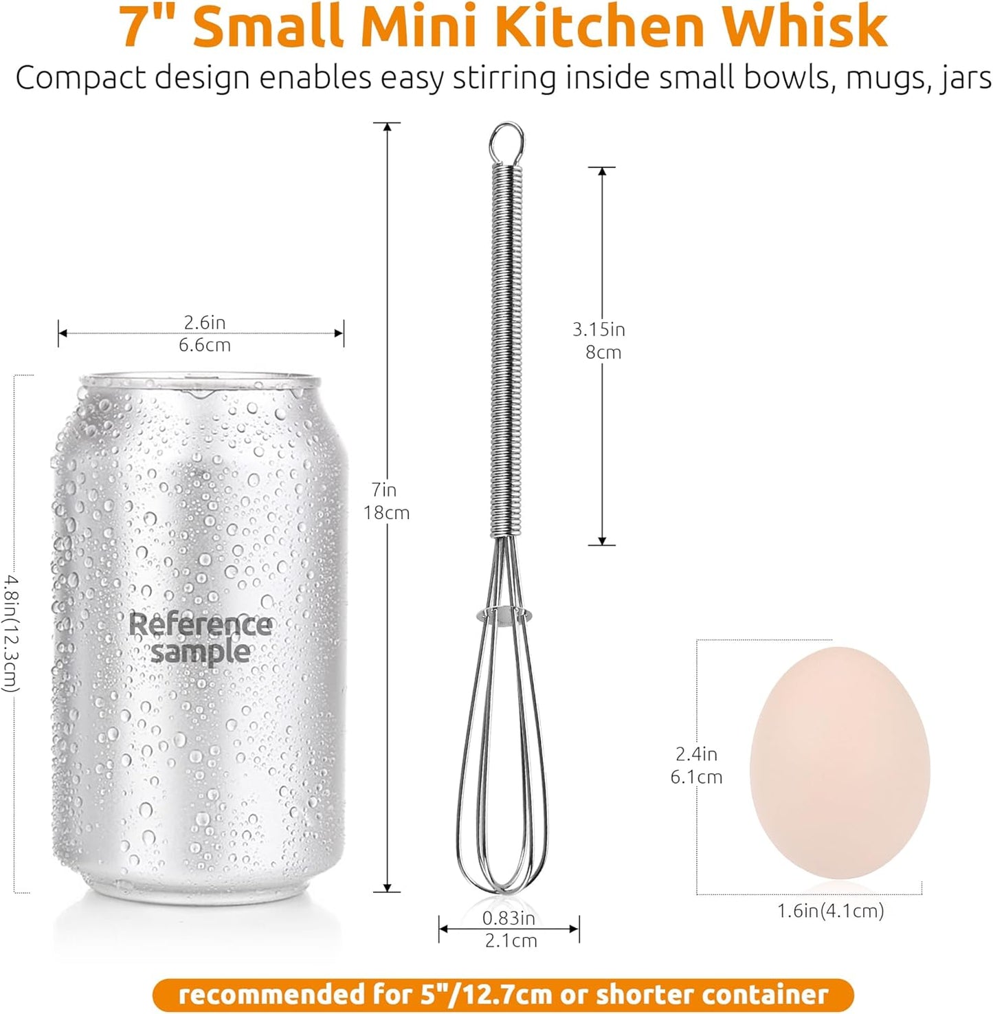 U-Taste 7" Mini Whisk for Cooking: 18/8 Stainless Steel Small Metal Kitchen Wisk, Tiny Hand Mixing Tool for Coffee, Egg, Sauce, 6-Wires Compact Head for Baking, Beating in Bowl, Mug, Jar (Set of 2)