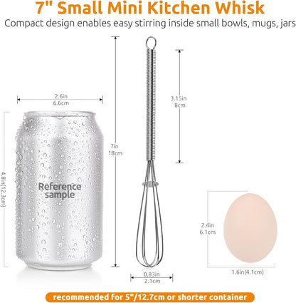 U-Taste 7" Mini Whisk for Cooking: 18/8 Stainless Steel Small Metal Kitchen Wisk, Tiny Hand Mixing Tool for Coffee, Egg, Sauce, 6-Wires Compact Head for Baking, Beating in Bowl, Mug, Jar (Set of 2)