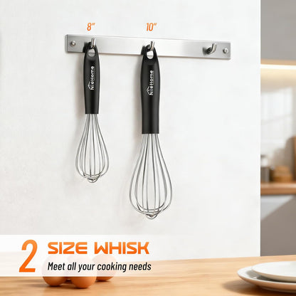 NileHome Silicone Whisk Set 8" 10" 12" Kitchen Whisk Kitchen Wisk Wire Whisks for Cooking, Whisking, Blending, Beating, Stirring-Black 3 Pack