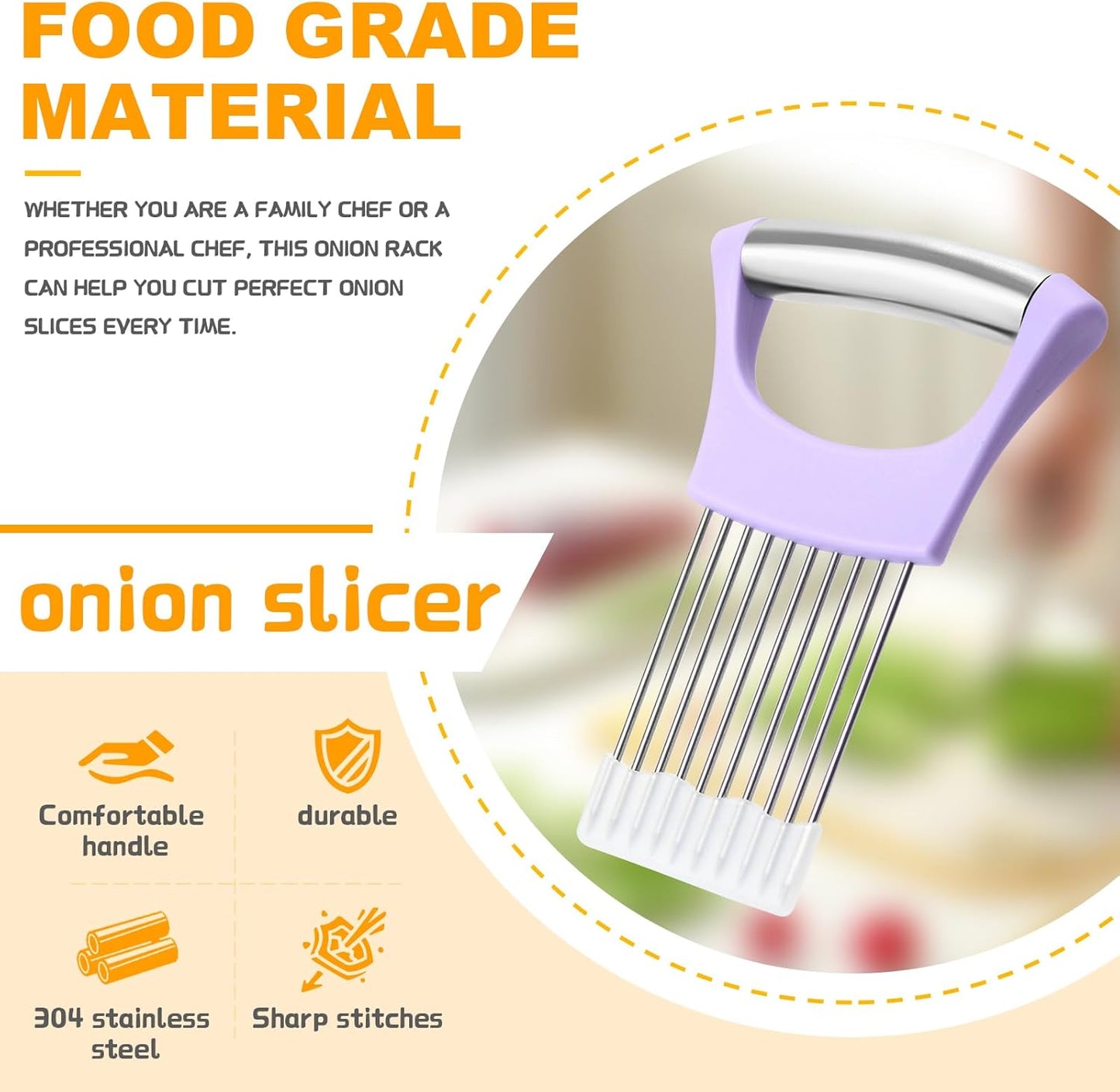 Stainless Steel Onion Holder for Slicing,Onion Slicer Holder, Onion Cutter for Slicing of Onions, Tomatoes,Avocados,Eggs and Other Vegetables, Kitchen Utensils Gift (Blue)