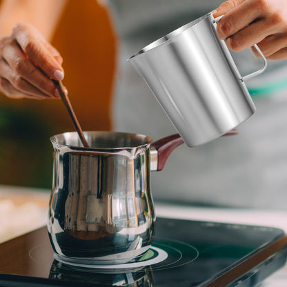 QWORK 304 Stainless Steel Measuring Cup 32 OZ with OZ/ML Graduations, 4 Cup Kitchen Mixing Pitcher, Precision Engraved Markings, Container for Baking and Frothing, 1 Liter