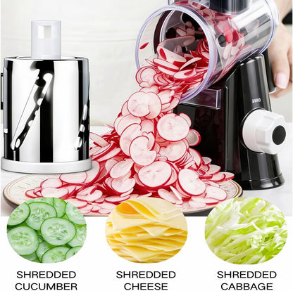 3-in-1 Rotary Cheese Grater, Hand Crank Shredder with 3 Interchangeable Blades for Cheese, Veggies, Nuts, Black