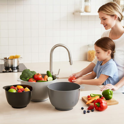 BoxedHome Green Ombre Nesting Plastic Mixing Bowl Set With Pour Spout, Microwave and Dishwasher Safe, BPA free Non-Slip Base, Set of 4 Size 1.7, 2.5, 3.5 and 4.5qt, Great for Prepping, Baking, Cooking