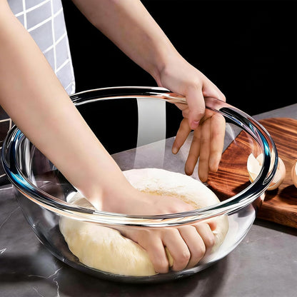 6.3 Quart Large Glass Bowl for Bread Making-Glass Mixing Bowl for Sourdough Bread with Lid, Clear Breads Proofing Bowl with Covers, Ideal for Kitchen, Storage