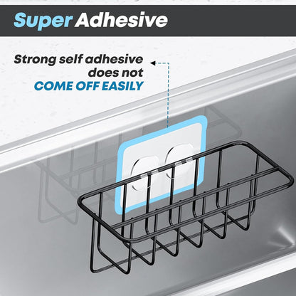 KESOL Adhesive Kitchen Sink Sponge Holder + Dish Cloth Hanger + Soap Holder, 2-in-1 Kitchen Sink Caddy, 304 Stainless Steel Rust Proof, Water Proof, No Drilling (Silver)