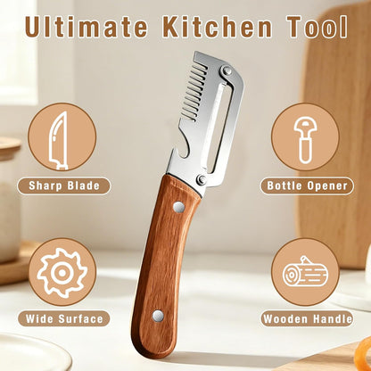 Vegetable Peeler for Kitchen,Multifunctional Vegetable Peeler With Wooden Handle And Bottle Opener,Vegetable Peelers,2-in-1 Stainless Steel Kitchen Tool for Fruit Apple Potato Pumpkin Papaya(3pcs)