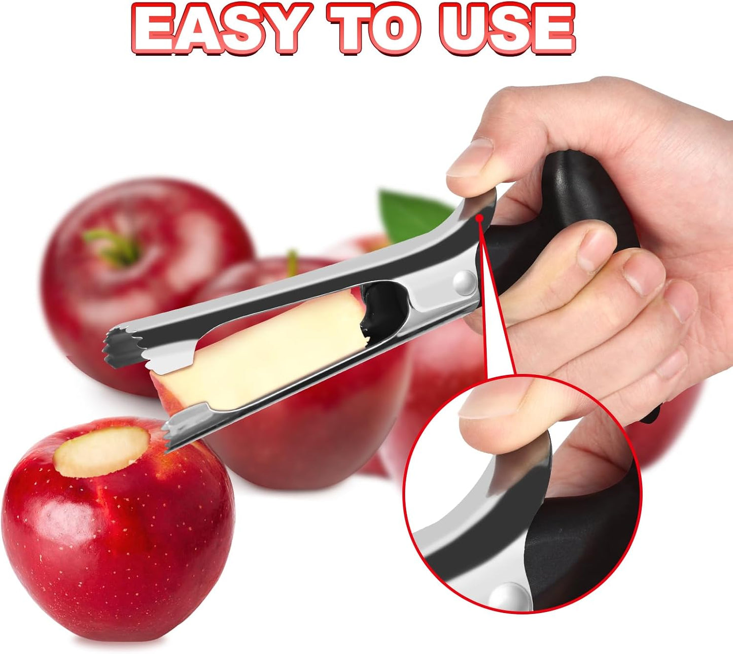 Apple Corer Tool with Sharp Serrated for Pears,Premium Apple Core Remover,Easily Core Fruits,Fruit Flesh Separator Apple Core Puller（Red）