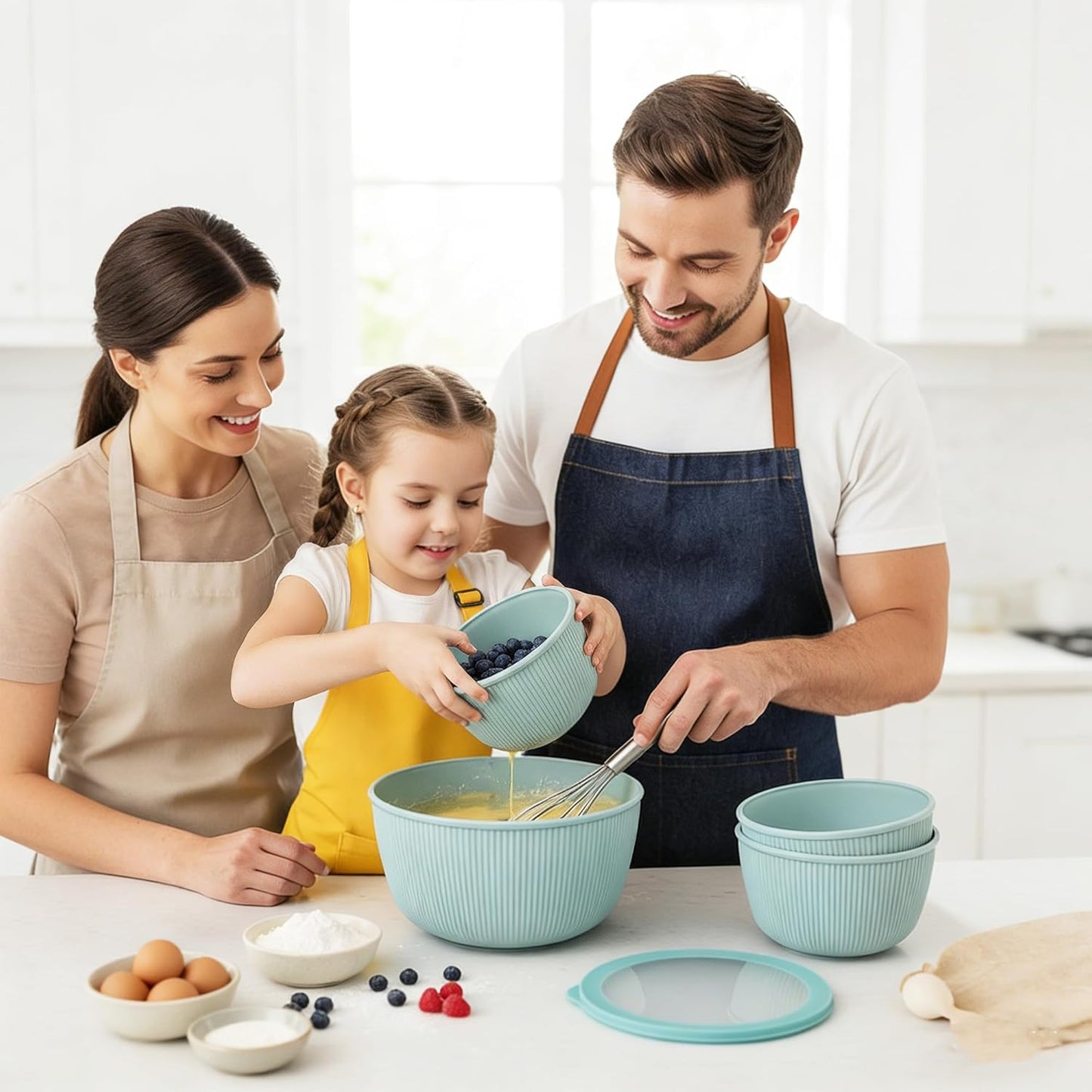 BoxedHome Mixing Bowls with Lids - 8 Piece Plastic Nesting Bowls Set includes 4 Prep Bowls and 4 Lids, Microwave and Dishwasher Safe, Green
