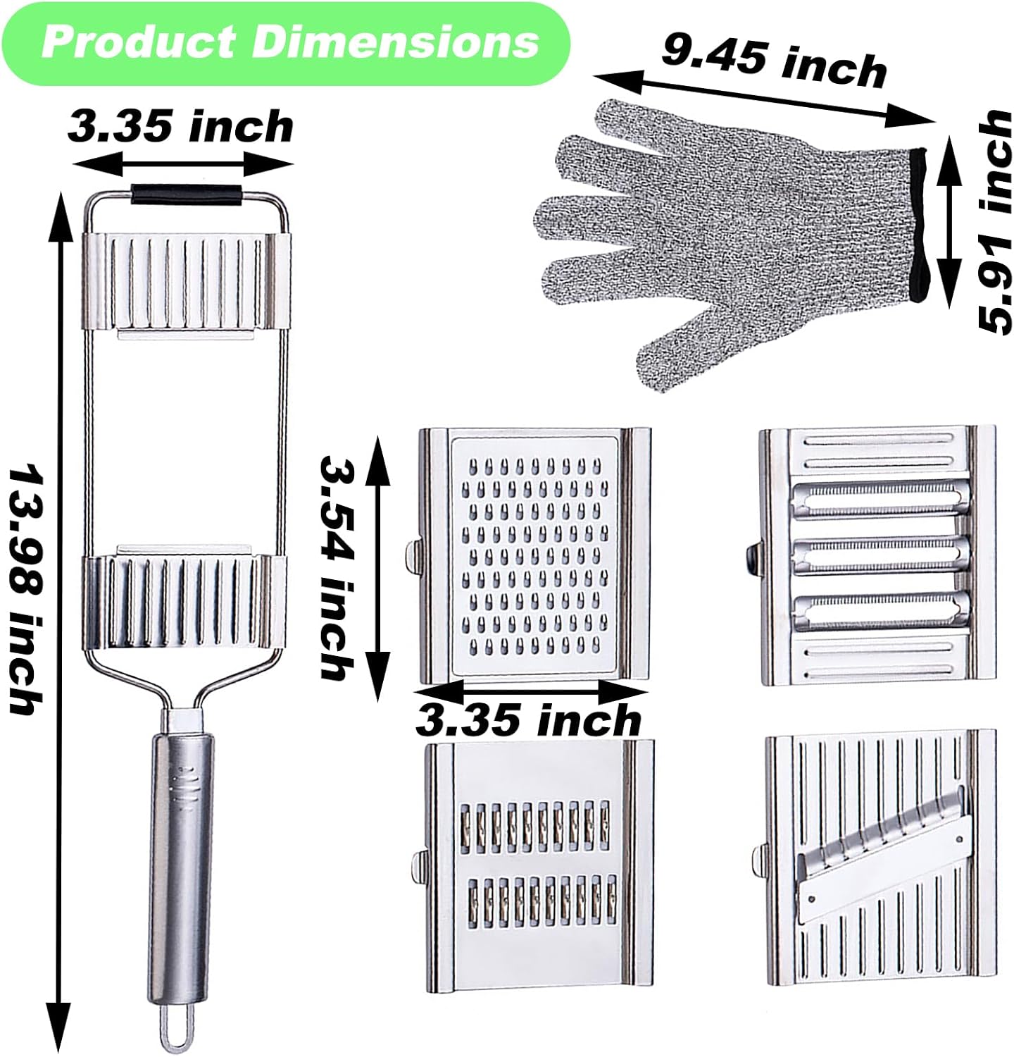 Suuker 4 in 1 Vegetable Cutter with Cheese Grater, Carrot Grater, Cabbage Shredder, Stainless Steel Mandoline Slicer for Kitchen