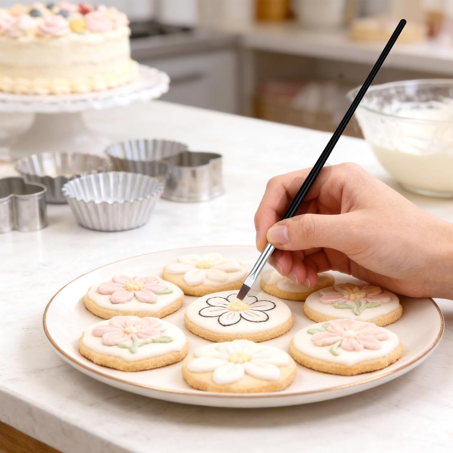JJUNW 30 Pcs Cake Decorating Brushes Cake Painting Brushes Food Paint Brush Fondant Sugar DIY Tools Set Cake Decorating Painting Tool Icing Pastry Brush for Baking(Pink+Black)